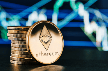 Ethereum coin with a chart in the background
